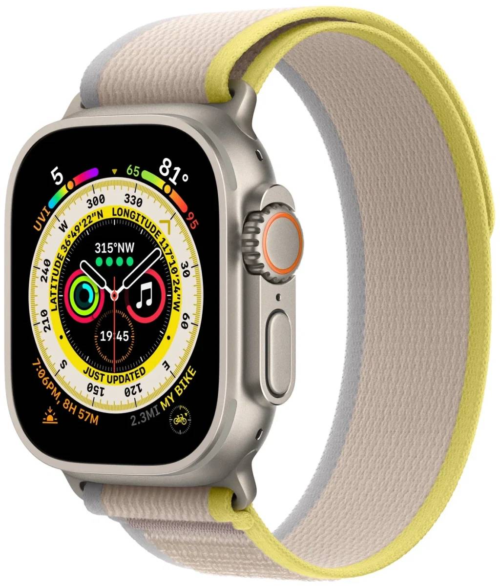 Умные часы Apple Watch Ultra 49 мм Titanium Case Cellular, титановый/желто-бежевый Trail Loop 1 Умные часы Apple Watch Ultra 49 мм Titanium Case Cellular, титановый/желто-бежевый Trail Loop 1