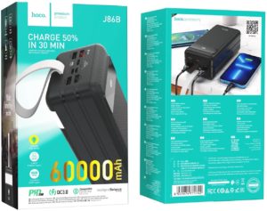 Портативный внешний аккумулятор повербанк Hoco J86B на 60000 mAh. 22.5W QC3.0 PD20W 1