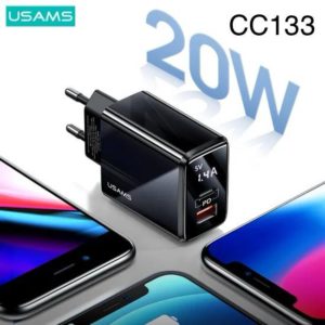 СЗУ USAMS US-CC133 T40 USB/USB-C QC3.0+PD Display 20W black 1