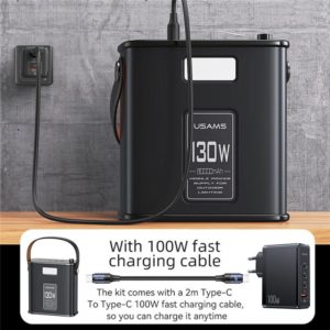 Power Bank USAMS US-CD196 130W 2C+3A  +Type-C/Type-C cable 100W PD Fast Charging 80000mAh black 1