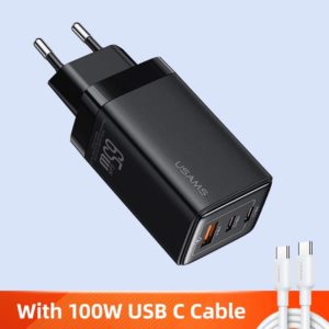 СЗУ USAMS US-CC180 65W Gan Fast Charger 3 Ports 2Type-C+1USB black 1