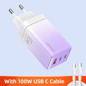 СЗУ USAMS US-CC180 65W Gan Fast Charger 3 Ports 2Type-C+1USB gradient purple 1