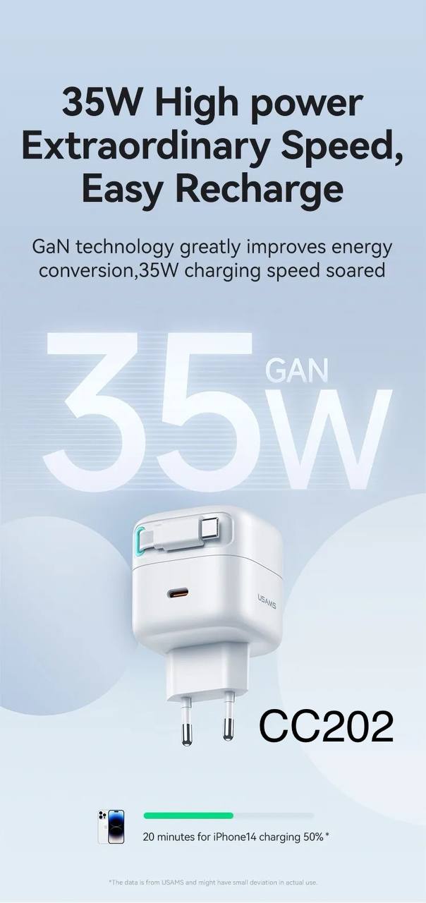 СЗУ USAMS US-CC202 PD35W Dual Output GaN Type-C+Magnetic Retractable white 1 СЗУ USAMS US-CC202 PD35W Dual Output GaN Type-C+Magnetic Retractable white 1