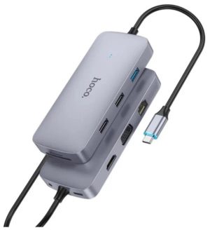 HUB адаптер HOCO HB33 10-in-1, Разветвитель Type-C to HDMI + RJ45 + VGA + USB2.0*2 + USB3.0 + SD 1 HUB адаптер HOCO HB33 10-in-1, Разветвитель Type-C to HDMI + RJ45 + VGA + USB2.0*2 + USB3.0 + SD 1