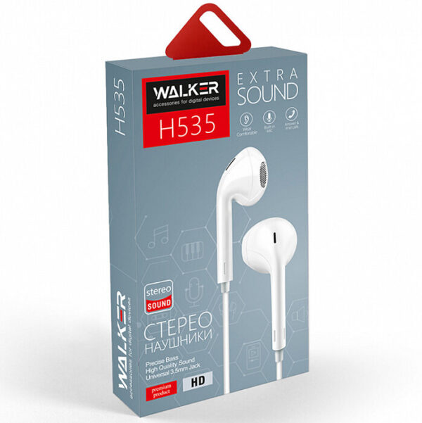 Наушники WALKER H535 с микрофоном не вакуум. белые 1