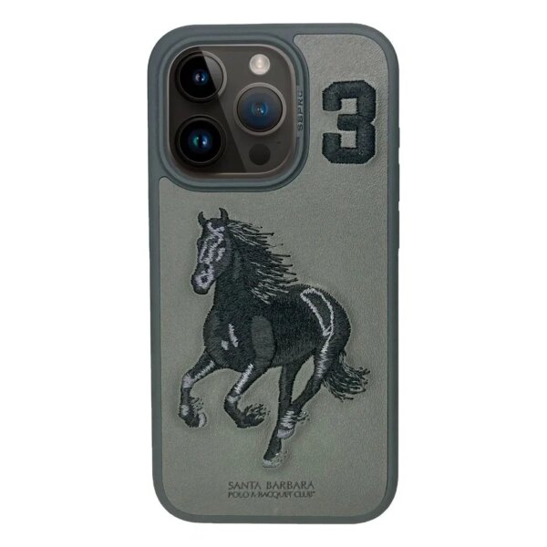 Чехол Santa Barbara Polo для Apple iPhone 15 Pro Max, черный с трехмерной вышивкой лошади 1