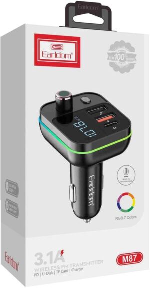 FM modulator Earldom ET-M87 2USB+USB-C 3,1A black 1