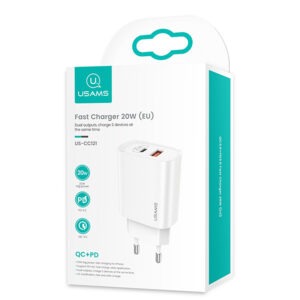 СЗУ USAMS US-CC121 T35 USB+USB-C QC3.0+PD3.0 20W white 1
