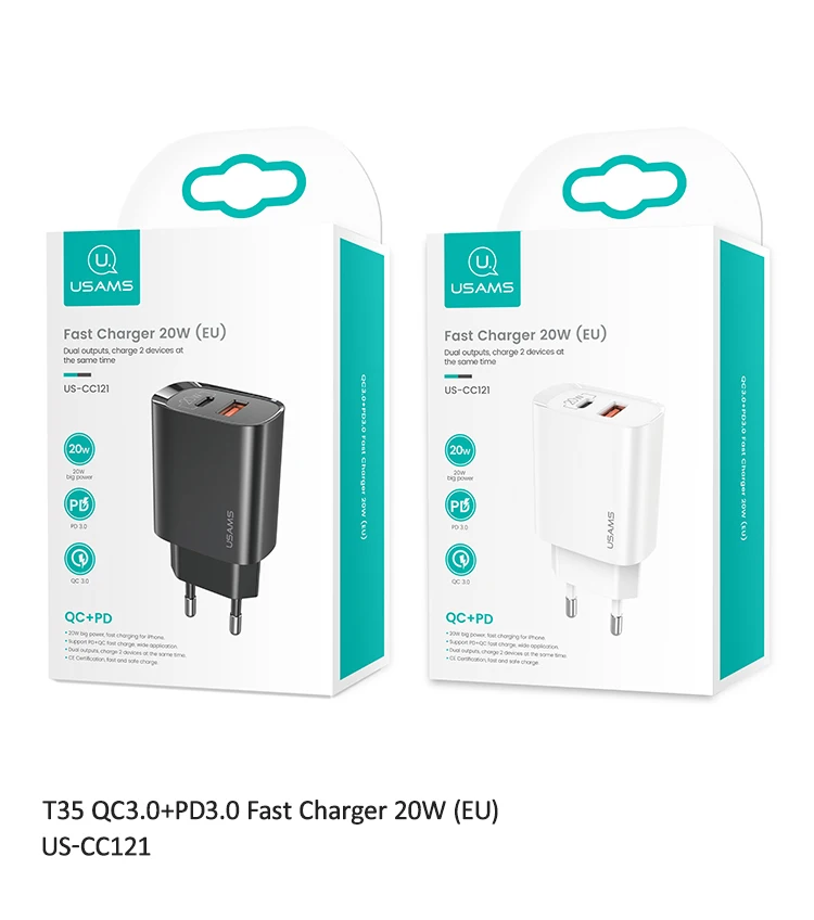 СЗУ USAMS US-CC121 T35 USB+USB-C QC3.0+PD3.0 20W black 1 СЗУ USAMS US-CC121 T35 USB+USB-C QC3.0+PD3.0 20W black 1