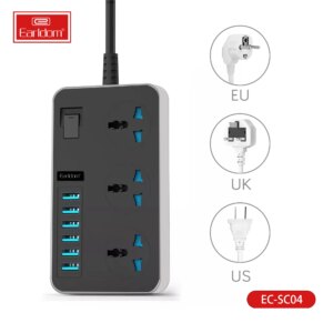 Сетевой фильтр Earldom ES-SC04 EU 4розетки/3USB/Type-C 3000W PD3.1A 2m black 1