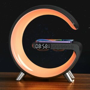 Умный светильник/ Ночник c беспроводной зарядкой для телефона/Bluetooth-колонка, Черный 1