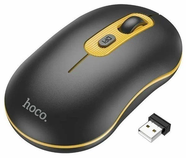 Мышь беспроводная HOCO GM21 Platinum, Bluetooth, черный+желтый 1 Мышь беспроводная HOCO GM21 Platinum, Bluetooth, черный+желтый 1