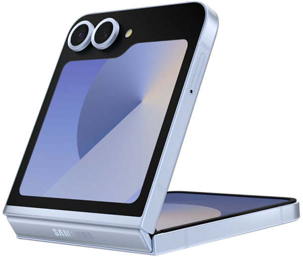 Galaxy Z Flip6 показан в Flex режиме сзади.