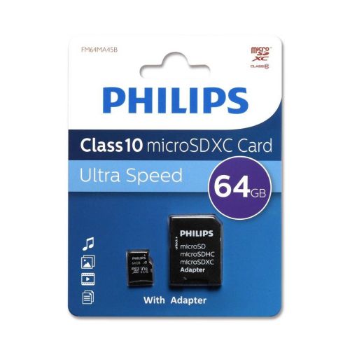 Флэш-карты Philips microSDHC 64GB Class 10 (SD адапт) 1 Флэш-карты Philips microSDHC 64GB Class 10 (SD адапт) 1