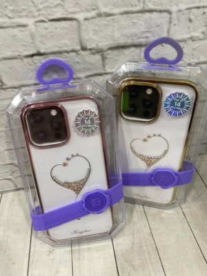 Накладка Kingxbar Clear с окантовкой золото для iPhone 14 Pro Max 6.7" Сердце 1
