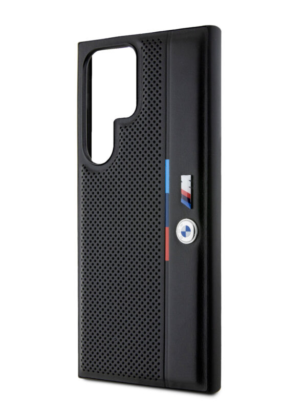 BMW для Galaxy S24 чехол PU Perforated Tricolor stripes Metal logo Hard Black 1