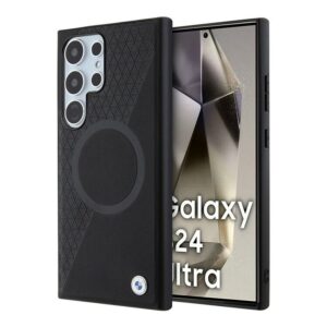 BMW для Galaxy S24 Ultra чехол Leather Half Textured with Ring Metal logo Hard Black (MagSafe) 1