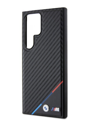 BMW для Galaxy S24 Ultra чехол PU Carbon Tricolor Metal logo Hard Black (MagSafe) 1