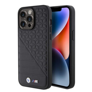 BMW для iPhone 15 Pro чехол M-Collection PU Carbon with blue line Hard Black 1