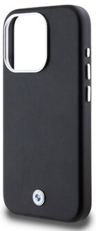 BMW для iPhone 15 Pro чехол PU Full Wrapped Metal logo Hard Black (MagSafe) 1
