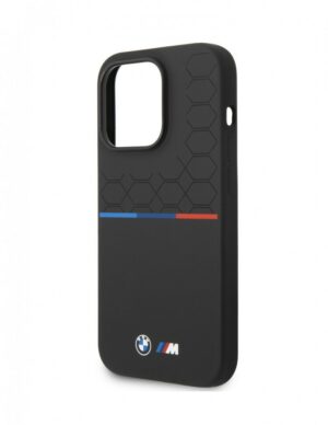 BMW для iPhone 15 Pro Max чехол M-Collection Liquid silicone Seat pattern Tricolor line Hard Black 1