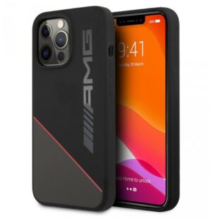 Чехол AMG для iPhone 13 Pro Max Liquid silicone Two tones Red line Hard Black 1