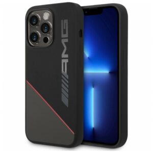 Чехол AMG для iPhone 14 Pro Max Liquid silicone Two tones Red line Hard (MagSafe) (черный) 1