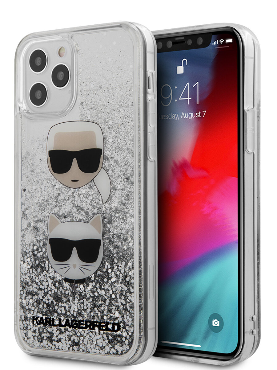 Чехол Lagerfeld для iPhone 12/12 Pro (6.1) Liquid Glitter Karl and Choupette heads Hard Silver 1 Чехол Lagerfeld для iPhone 12/12 Pro (6.1) Liquid Glitter Karl and Choupette heads Hard Silver 1