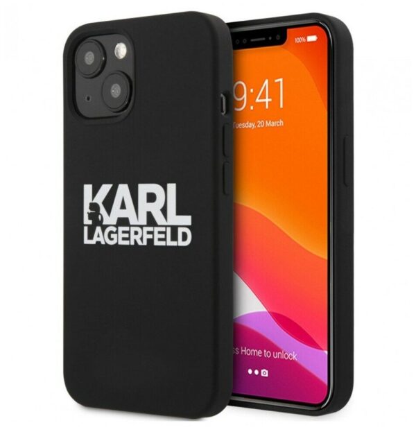 Чехол Lagerfeld для iPhone 13 Liquid silicone Stack logo Hard Black 1