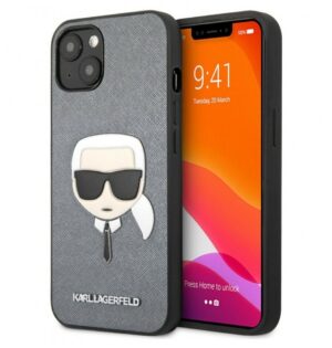 Чехол Lagerfeld для iPhone 13 PU Saffiano Karl's Head Hard Silver 1
