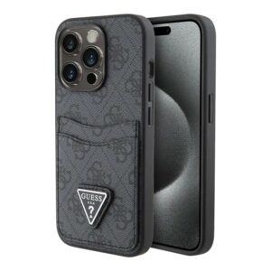 Guess для iPhone 15 Pro Max чехол PU 4G Double cardslot Triangle metal logo Hard Black 1