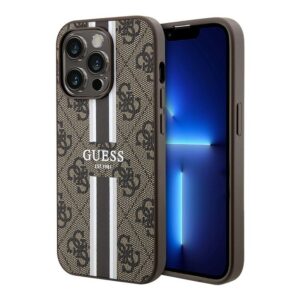 Guess для iPhone 15 Pro Max чехол PU 4G Stripes Hard Brown (MagSafe) 1