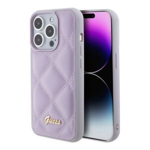 Guess для iPhone 15 Pro Max чехол PU Quilted with Script metal logo Hard Light Purple 1