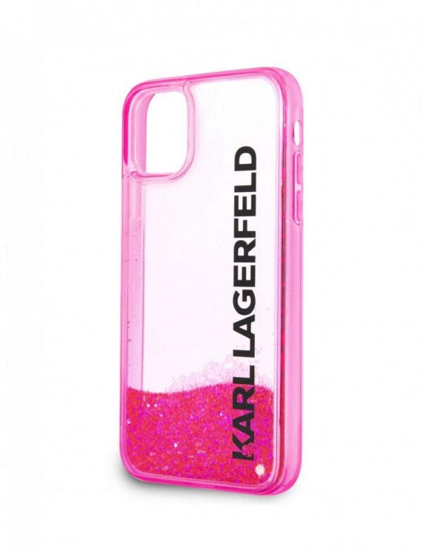 Lagerfeld для iPhone 11 чехол Liquid Glitter Elongated logo Hard Translucent pink 1