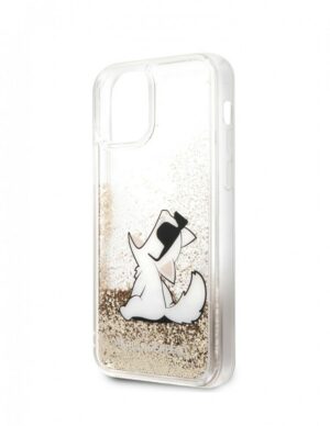 Lagerfeld для iPhone 12/12 Pro (6.1) чехол Liquid Glitter Choupette Fun Hard Gold 1