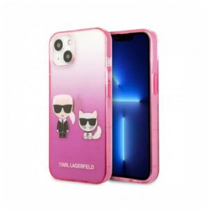 Lagerfeld для iPhone 13 чехол PC/TPU Karl & Choupette Hard Gradient Pink bumper 1