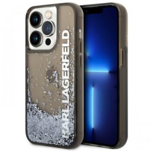Lagerfeld для iPhone 14 чехол Liquid Glitter Elongated logo Hard Translucent black 1