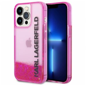 Lagerfeld для iPhone 14 чехол Liquid Glitter Elongated logo Hard Translucent pink 1