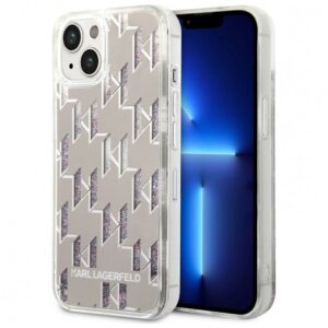 Lagerfeld для iPhone 14 чехол Liquid Glitter Karl & Choupette Hard Silver 1