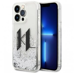 Lagerfeld для iPhone 14 Pro чехол Liquid Glitter Big KL logo Hard Silver 1