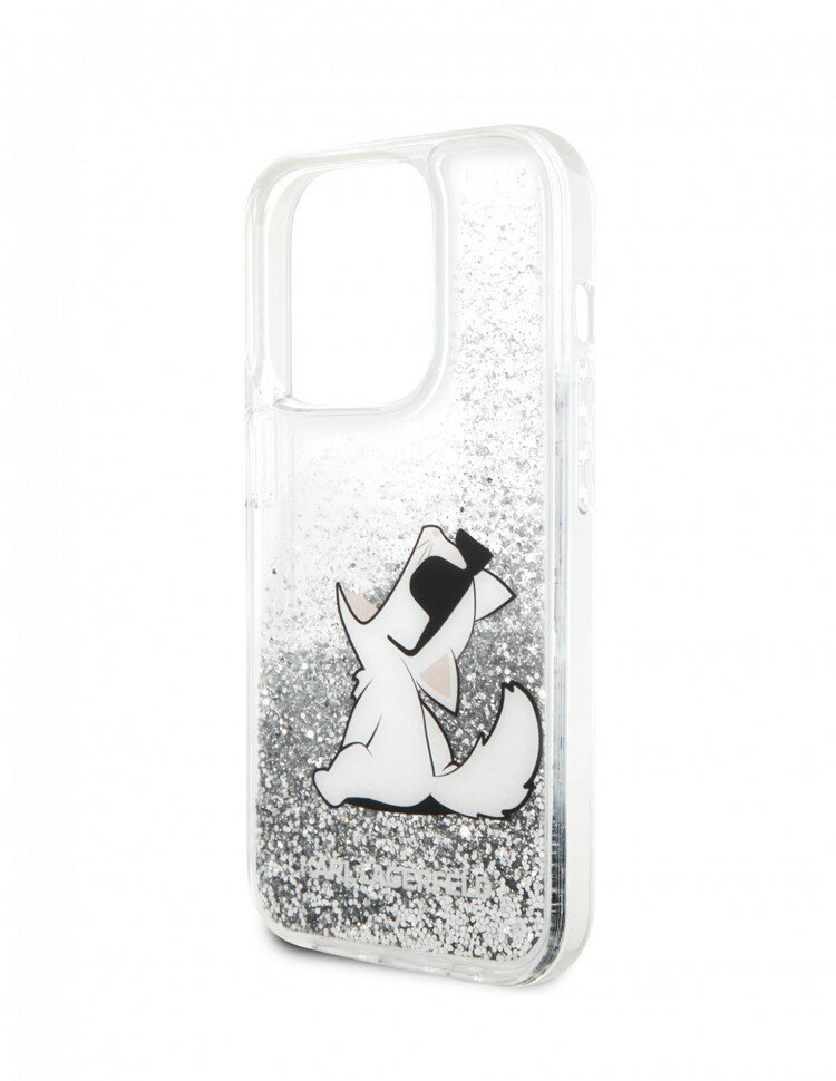 Lagerfeld для iPhone 14 Pro чехол Liquid Glitter Choupette Fun Hard Silver 1 Lagerfeld для iPhone 14 Pro чехол Liquid Glitter Choupette Fun Hard Silver 1