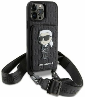 Lagerfeld для iPhone 14 Pro Max чехол Crossbody cardslot PU Saffiano Monogram NFT Karl Ikon Hard Blk 1