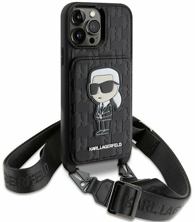Lagerfeld для iPhone 14 Pro Max чехол Crossbody cardslot PU Saffiano Monogram NFT Karl Ikon Hard Blk 1 Lagerfeld для iPhone 14 Pro Max чехол Crossbody cardslot PU Saffiano Monogram NFT Karl Ikon Hard Blk 1