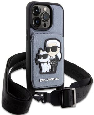 Lagerfeld для iPhone 14 Pro Max чехол Crossbody cardslot PU Saffiano NFT Karl&Choup Metal Hard Black 1