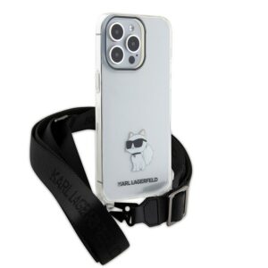 Lagerfeld для iPhone 14 Pro Max чехол Crossbody PC/TPU NFT Choupette + Big Strap Hard Transparent 1