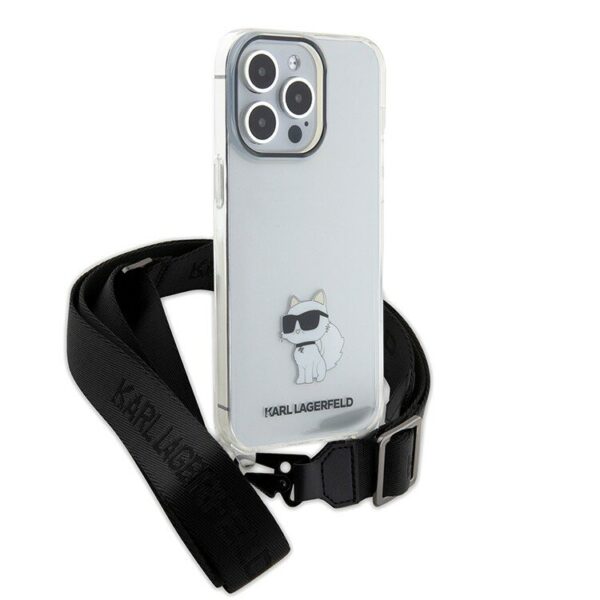 Lagerfeld для iPhone 14 Pro Max чехол Crossbody PC/TPU NFT Choupette + Big Strap Hard Transparent 1