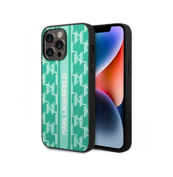 Lagerfeld для iPhone 14 Pro Max чехол PU Monogram Vertical logo Hard Green 1