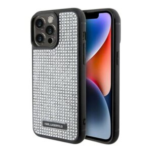 Lagerfeld для iPhone 15 чехол Diamond Rhinestone Metal logo Hard Silver 1