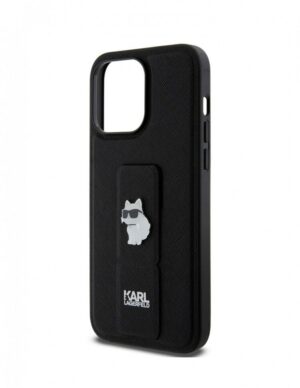 Lagerfeld для iPhone 15 чехол GripStand PU Saffiano NFT Karl & Choupette metal Hard Silver 1