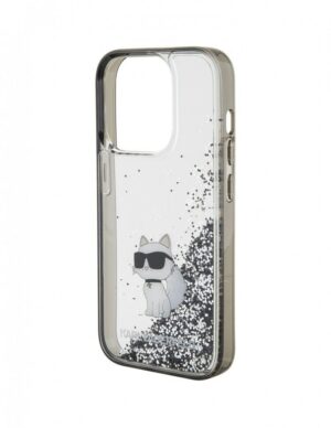 Lagerfeld для iPhone 15 чехол Liquid Glitter NFT Choupette Hard Transparent/Black 1